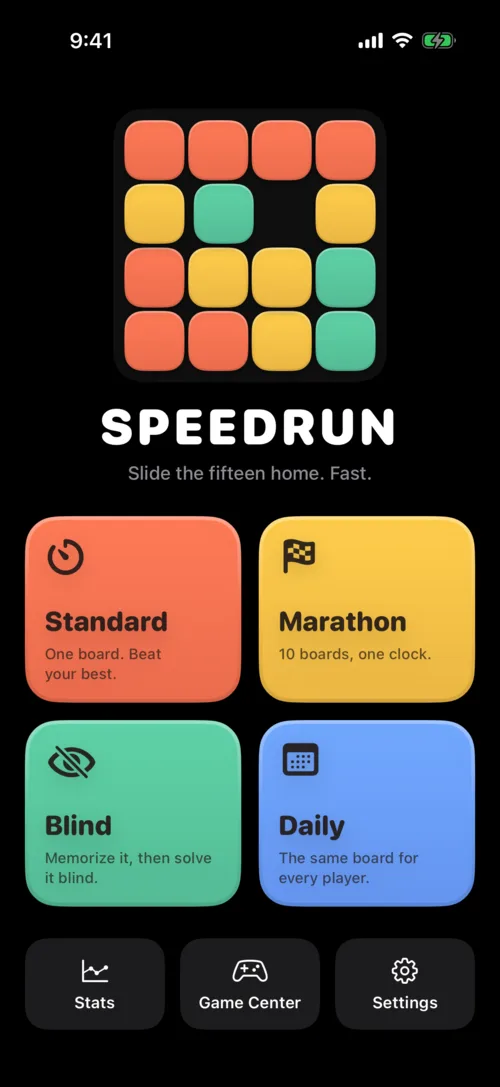 The home screen with the four modes