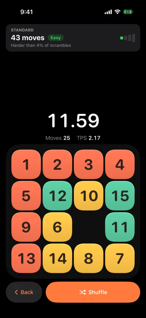 A solve in progress with the timer above the board